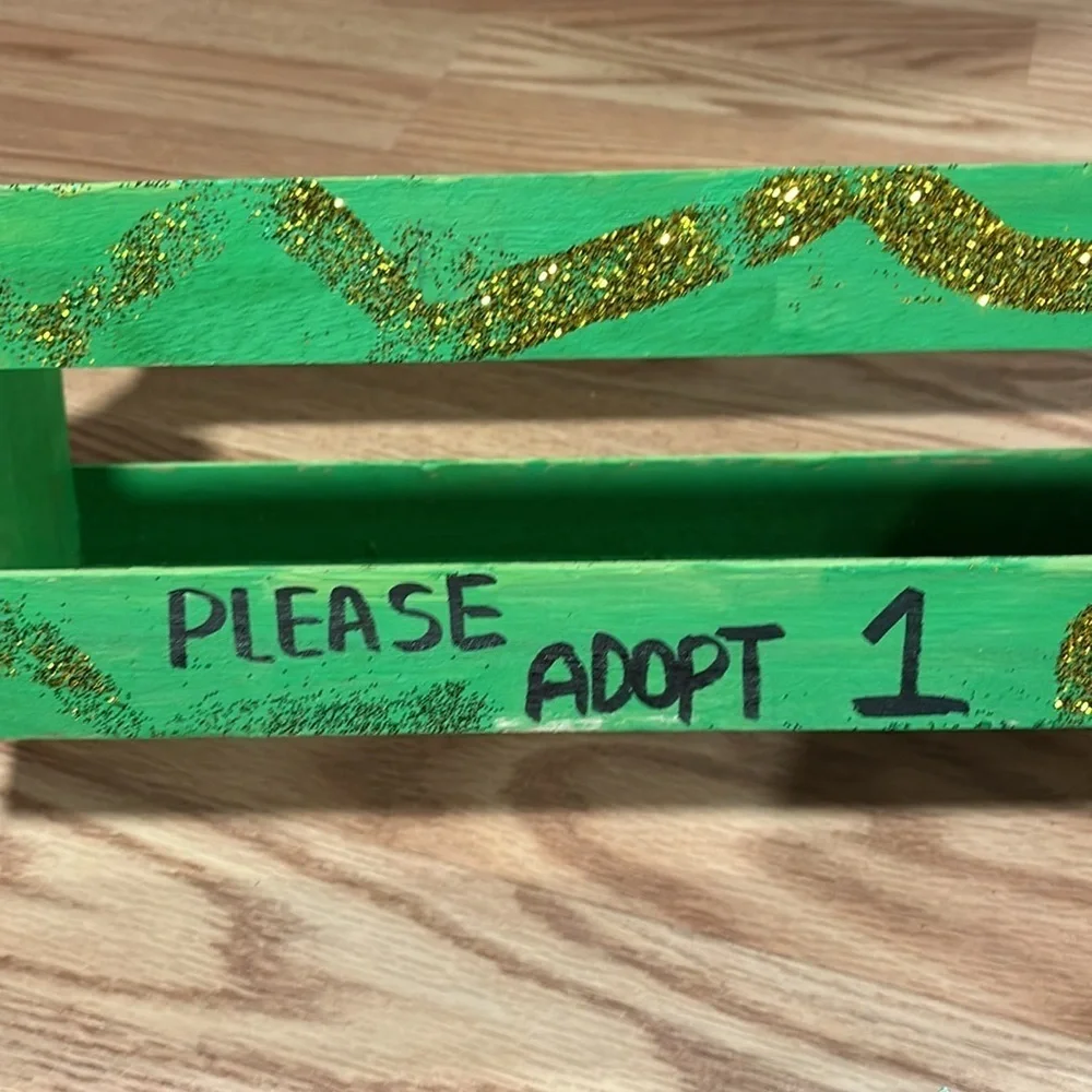 Wooden shelf to hold “animals” for adoption- party favors